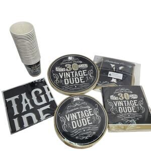 Vintage Dude Happy 30th Birthday Party- Event Tableware  Serves 25 Cups, Plates